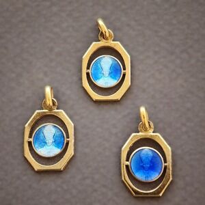 Vintage French Catholic Blue Enamel St Robert Religious Medal Pendant Lot of 3